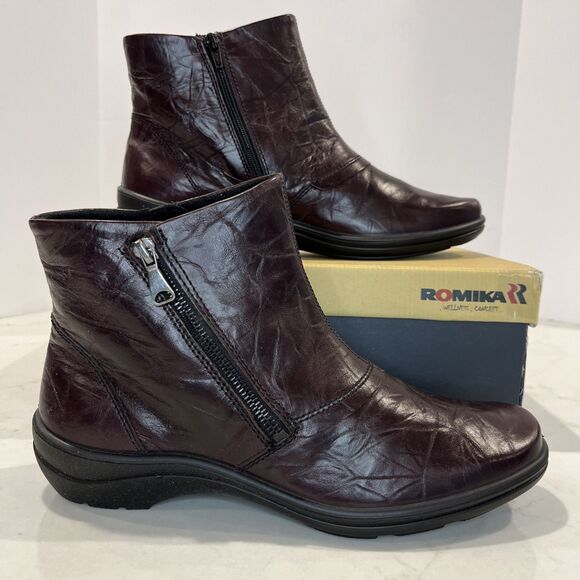Romika NEW Cassie 05 Burgundy Leather Side Zip Ankle Boots Booties EU 42 US 11 - Picture 1 of 16